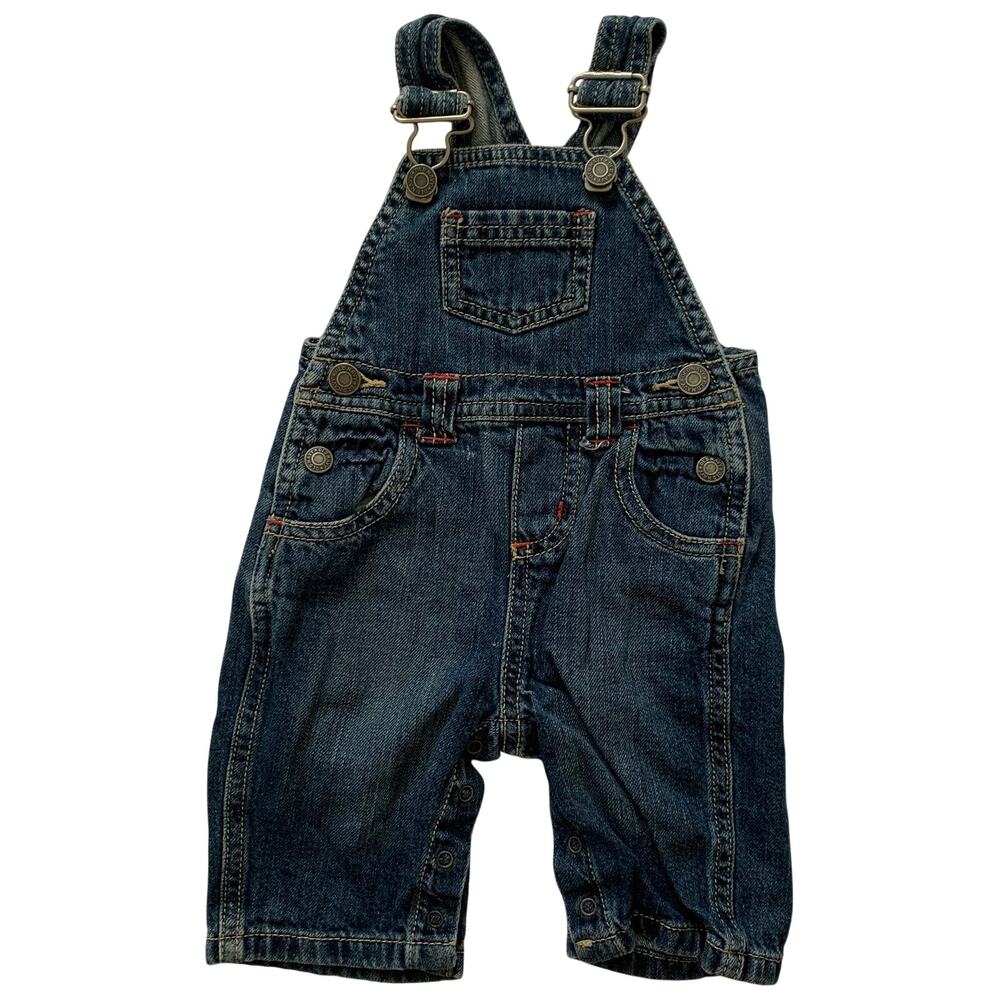 Old Navy Baby Infant 0-3 Months Dark Wash Blue Jean Denim Overalls Snap Bottom